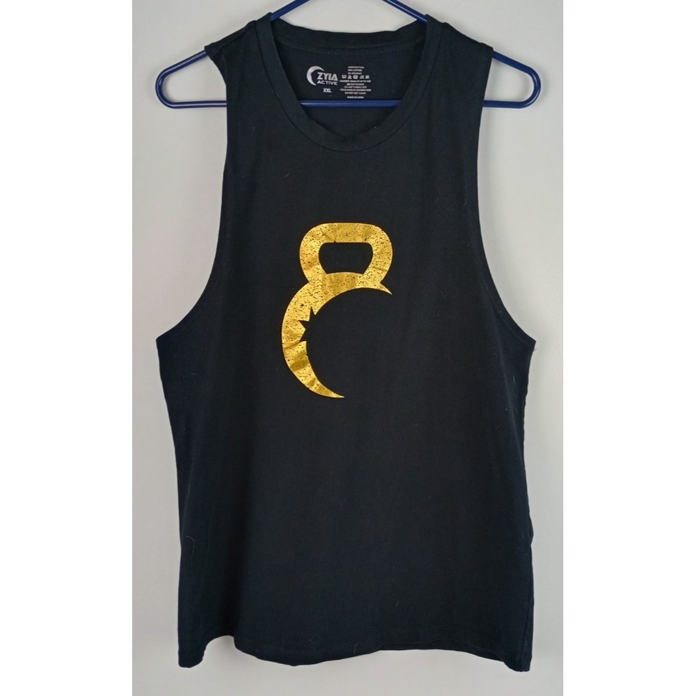 Zyia Active Womens XXL Black‎ Gold Kettlebell Moon Sleeveless Muscle Tank